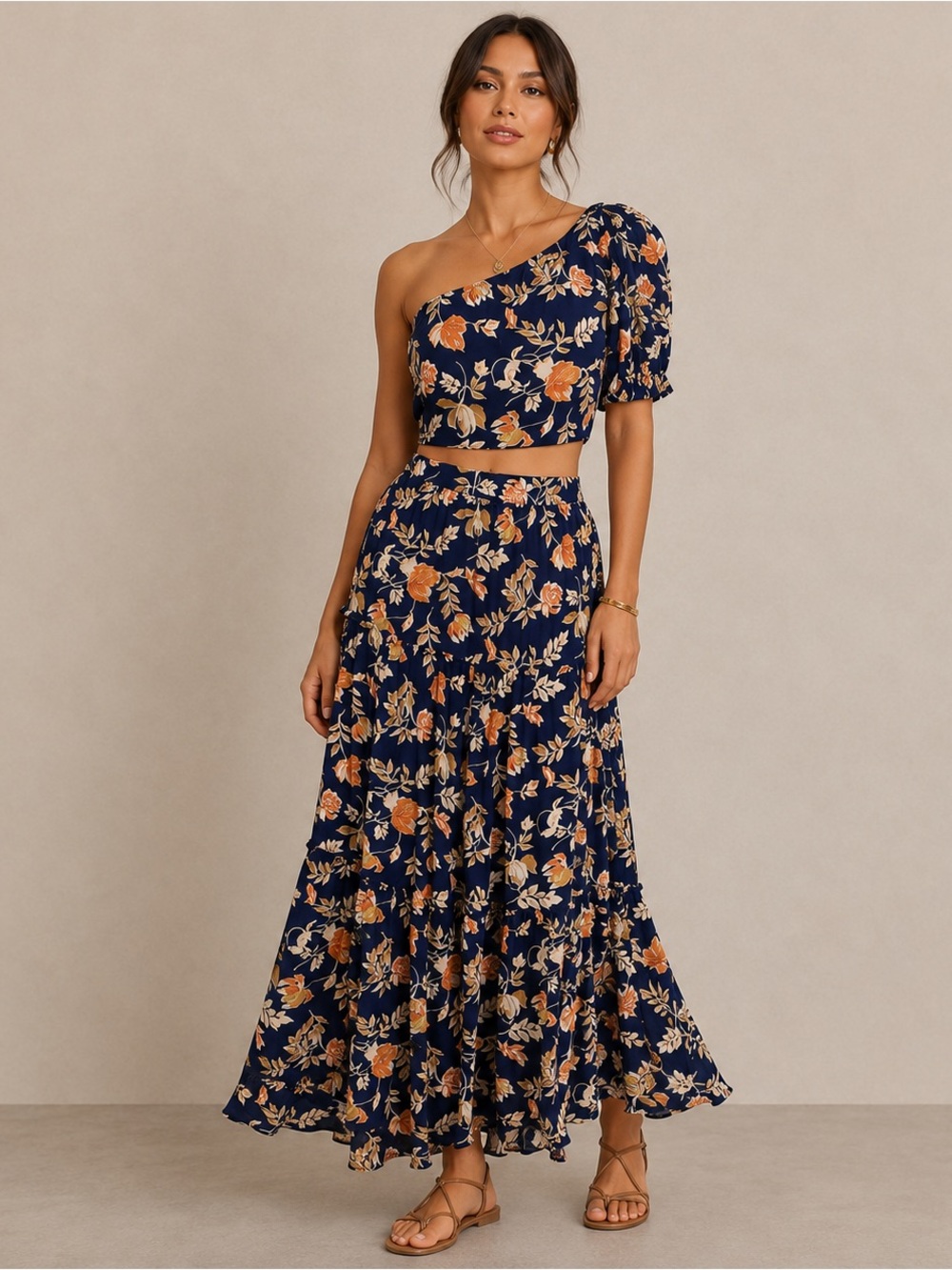 New Revolve Seven Wonders Elena One-shoulder+Maxi Skirt Set Sz 4 Floral Tiered